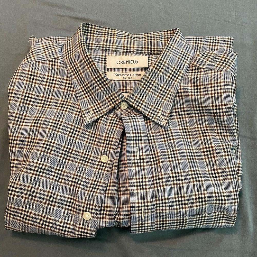 Cremieux blue and brown plaid with pocket